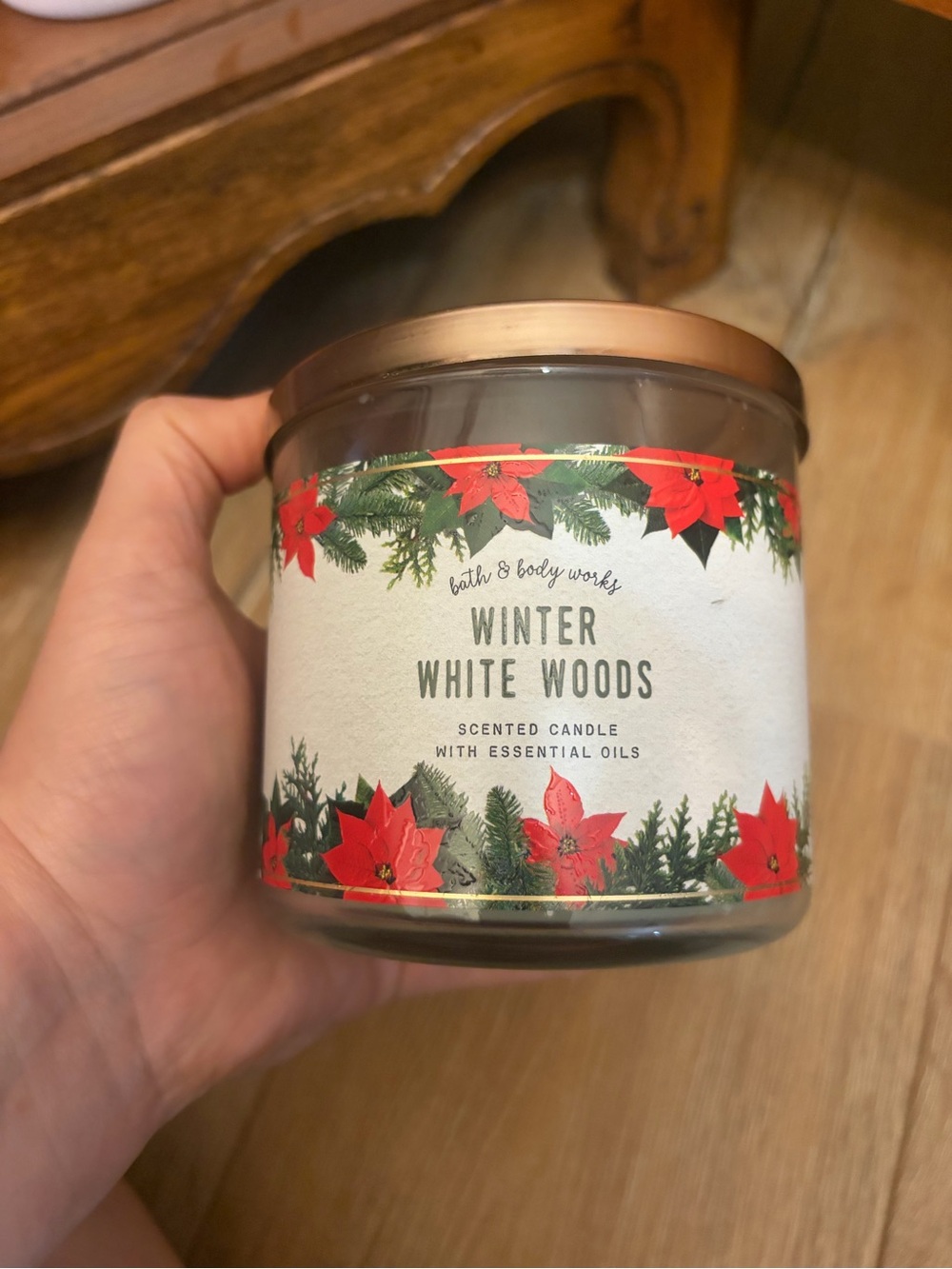 Bath & Body Works Winter White Woods Red & Green Holiday Candle
